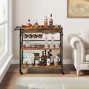 3-Tier Rolling Bar Cart with Removable Tray & Wine Rack