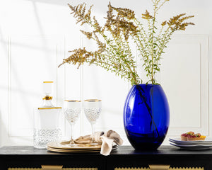 Cobalt Blue Glass Barrel Vase – Handmade, 11.75" H