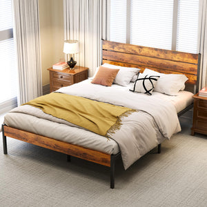 Industrial Metal Bed Frame with Headboard & Under-Bed Storage