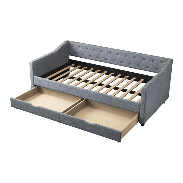 Upholstered Daybed with Storage Drawers | Linen Sofa Bed Twin & Full