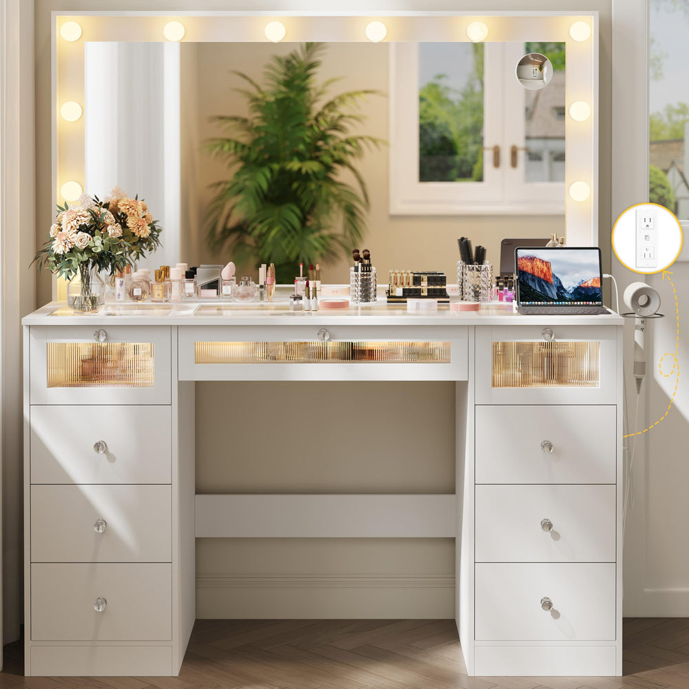 Makeup Vanity Desk with LED Lights & Large Mirror