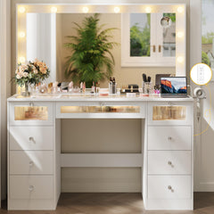 Makeup Vanity Desk with LED Lights & Large Mirror