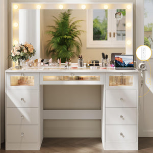 Makeup Vanity Desk with LED Lights & Large Mirror