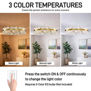 Round Crystal Chandelier – Gold Modern Pendant Light