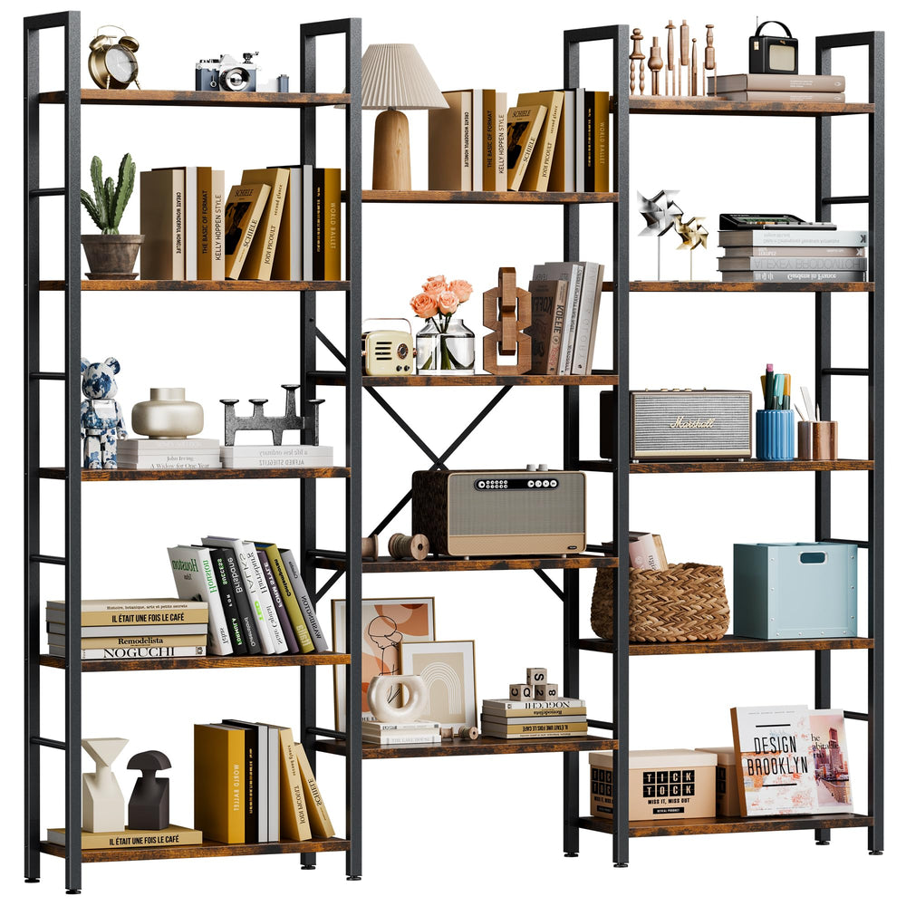 14-Shelf Wide Metal Bookcase with Adjustable Shelves
