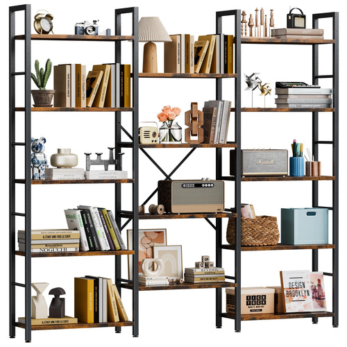 14-Shelf Wide Metal Bookcase with Adjustable Shelves