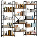 Industrial 14-Shelf Wide Bookcase with Metal Frame – Brown