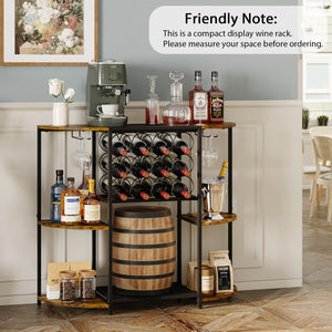 3-Tier Wine Bar Cabinet with LED Lights, Glass Holder & 12-Bottle Storage