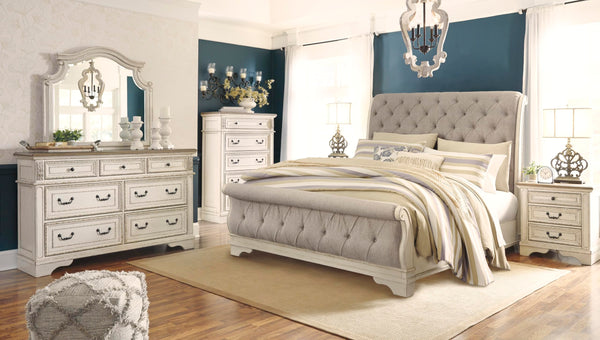 Chipped White Nightstand with Drawers & USB Charging