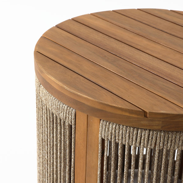 Acacia Wood Outdoor Side Table with Rope Weave