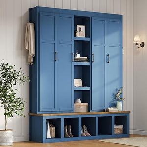 Modern Farmhouse Hall Tree with Bench & Shoe Storage