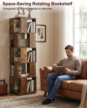 5-Tier Rotating Bookshelf Tower with 360° Swivel