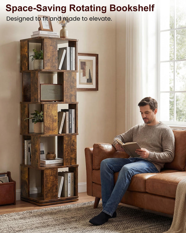 5-Tier Rotating Bookshelf Tower with 360° Swivel