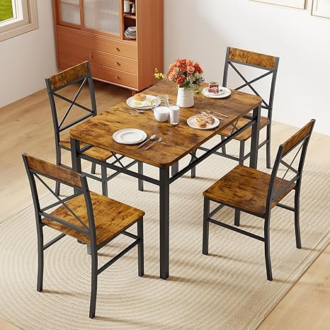 7-Piece Dining Table Set with 6 X-Back Chairs – Modern Farmhouse Kitchen Dining Set