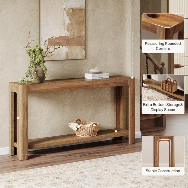 63-Inch 2-Tier Farmhouse Console Table