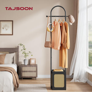 Coat Rack Stand with Rattan Design & Wooden Base
