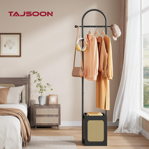 Coat Rack Stand with Rattan Design & Wooden Base