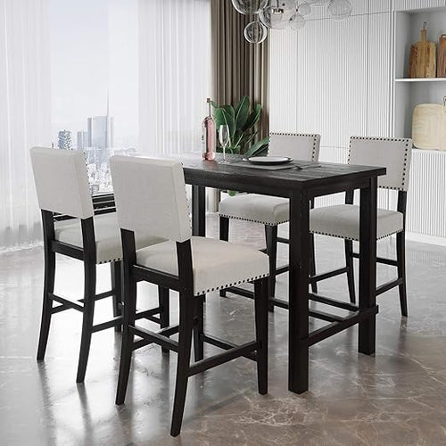 5-Piece Counter Height Dining Table Set with 4 Cushioned Chairs