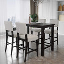 5-Piece Counter Height Dining Table Set – Wooden Table & 4 Upholstered Chairs, Beige & Black
