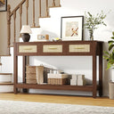 Rattan Console Table with 3 Drawers – Narrow Entryway Sofa Table with Storage