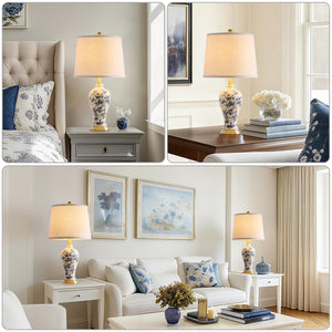 Chinoiserie Ceramic Table Lamp Set of 2 with LED Bulbs