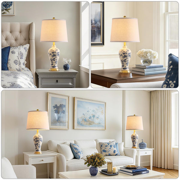 Chinoiserie Ceramic Table Lamp Set of 2 with LED Bulbs