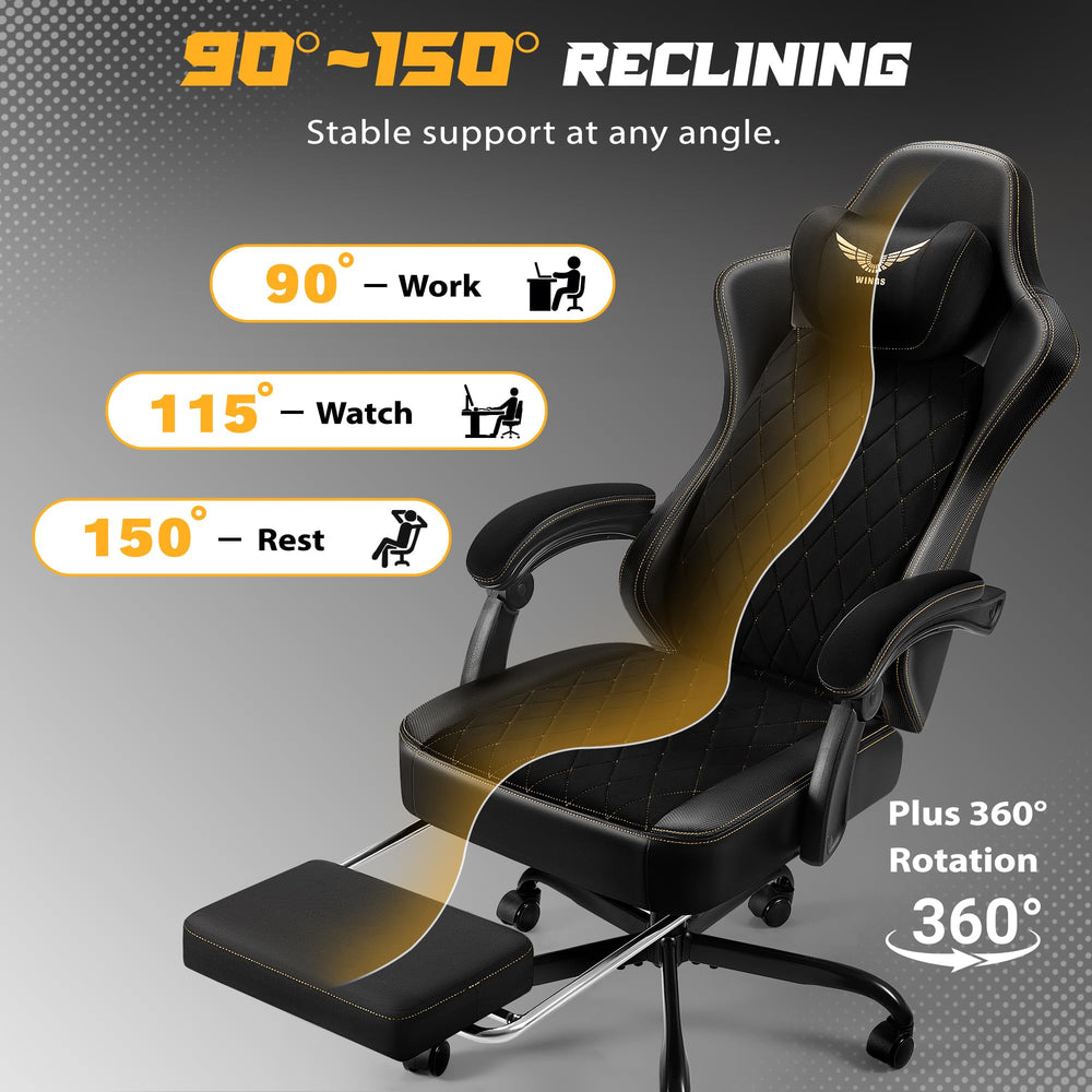 Homall Big and Tall Gaming Chair with Adjustable Lumbar Support, Breathable Fabric Ergonomic Computer Office Chair, High-Back Reclining Video Game Chair with Footrest for Adults (Black)