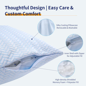 Cooling Pillow Set of 2 – Adjustable Shredded Memory Foam