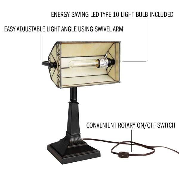 Tiffany-Style Stained Glass Bankers Desk Lamp – Dark Brown