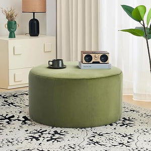 Round Velvet Ottoman Foot Stool – 30" Upholstered Pouf