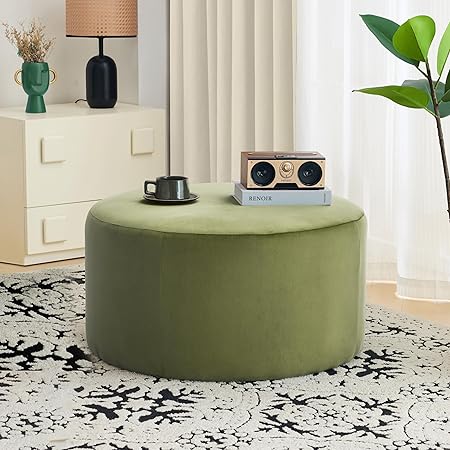 Round Velvet Ottoman Foot Stool – 30" Upholstered Pouf
