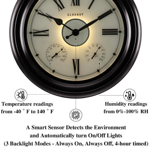 24-Inch Outdoor Wall Clock with Thermometer & Hygrometer – Oil Rubbed Bronze