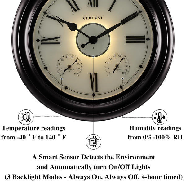 24-Inch Outdoor Wall Clock with Thermometer & Hygrometer – Oil Rubbed Bronze
