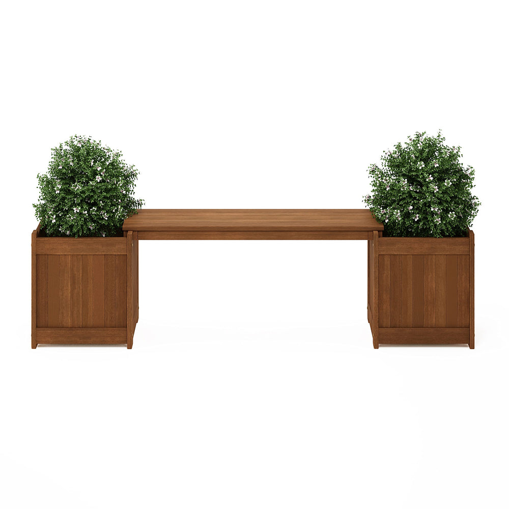 Outdoor Hardwood Planter Bench with Flower Box