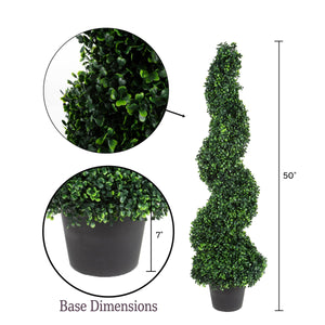 50-Inch Spiral Boxwood Topiary Artificial Trees Set of 2