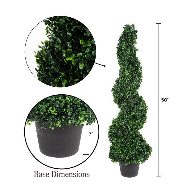 50-Inch Spiral Boxwood Topiary Artificial Trees Set of 2
