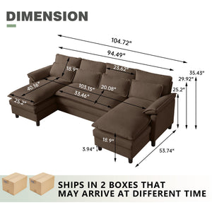 U-Shaped Sectional Cloud Sofa with Double Chaise