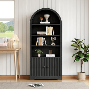 6-Tier Arched Bookcase with Storage Cabinet