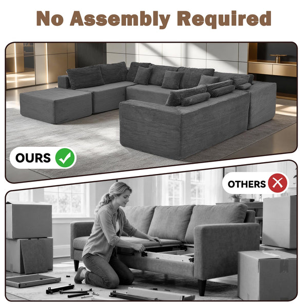 U-Shaped Sectional Sofa 8-Seater Modular Boneless Couch