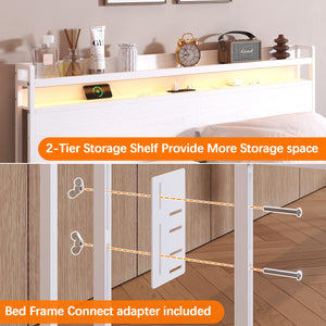 Full Size Headboard with Outlets, USB, LED Light & Storage Shelf