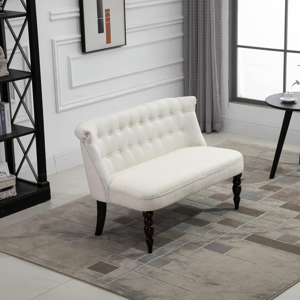 Button-Tufted Armless Loveseat – Cream White