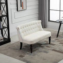Button-Tufted Armless Loveseat – Cream White