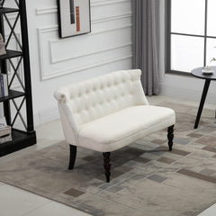 Button-Tufted Armless Loveseat – Cream White