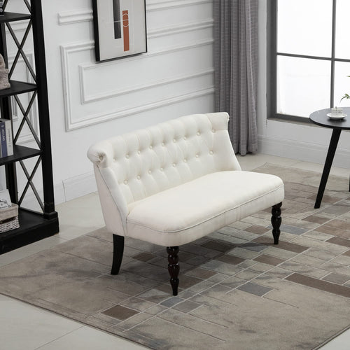 Button-Tufted Armless Loveseat – Cream White