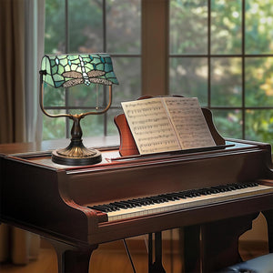 Dragonfly Tiffany Banker Desk Lamp – Stained Glass Green Shade