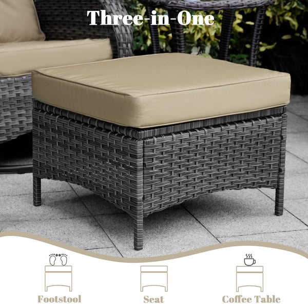 Set of 2 Outdoor Patio Ottomans with Cushions