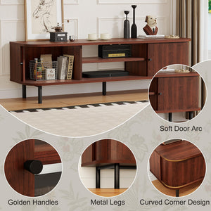 Mid-Century TV Stand with Sliding Doors & Hidden Storage