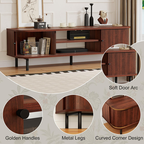 Mid-Century TV Stand with Sliding Doors & Hidden Storage
