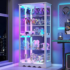 71-Inch 5-Tier Glass Display Cabinet with RGB LED Lighting