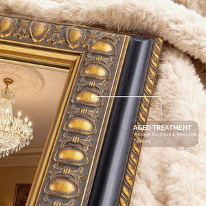 Baroque Wall Mirror – Vintage Gold Rectangular Wood Frame